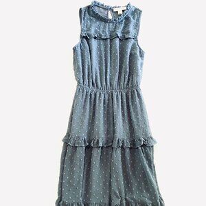 Monteau blue dotted Swiss sleeveless dress Womens Medium ruffle feminine